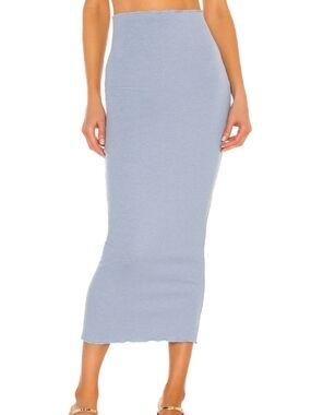 Camila Coelho Logan Ribbed Midi Skirt Stretch Minimalist Blue Size XS